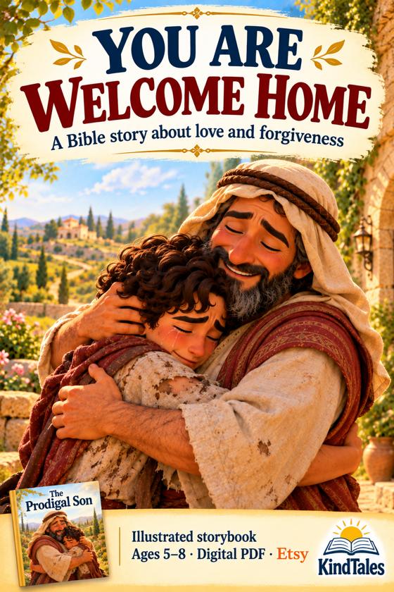 A father hugging his son who came home, from the KindTales Prodigal Son storybook
